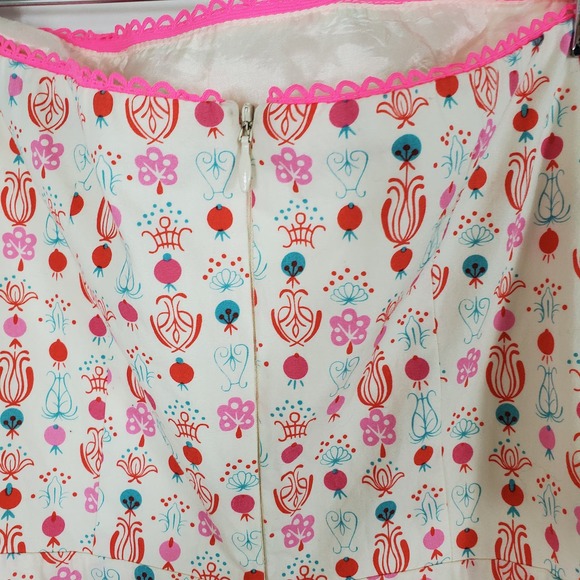 Corey Lynn Calter Cream Pink Print Strapless A-Line Midi Dress Women's Size 6 - Picture 3 of 6